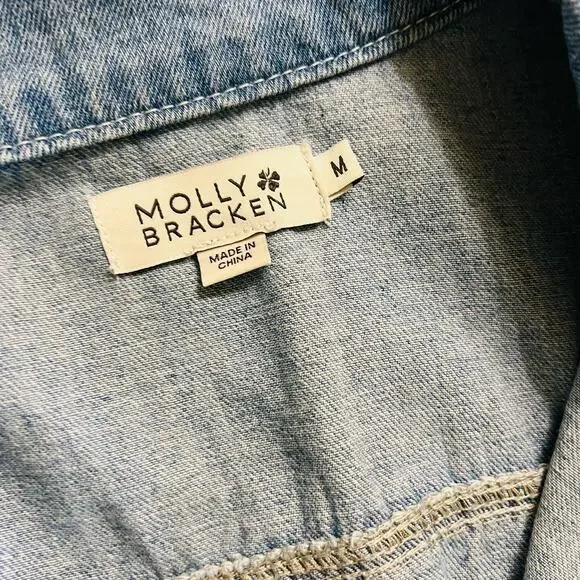 Molly Bracken Jeans Zip Up Romper Overalls Size M Medium Blue - Picture 5 of 10